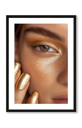 Metallic gold beauty: bold makeup and nails for spring fashion inspiration