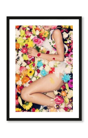 fashion model posing with flowers