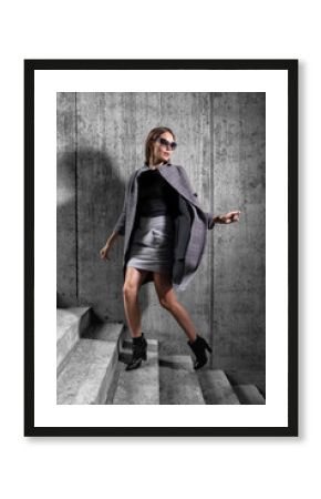 high fashion portrait of young elegant woman outdoor.