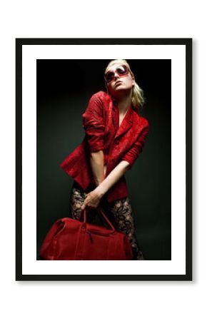 young woman with red bag