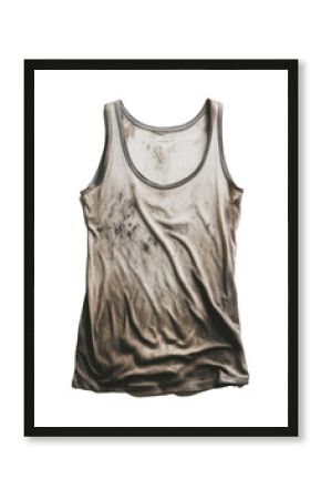 Dirty white tank top with stains on fabric, casual wear on a transparent background. Grunge fashion concept