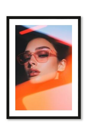 Fashion model posing with neon lights reflection