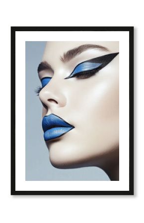 Stunning Woman with Bold Blue Makeup