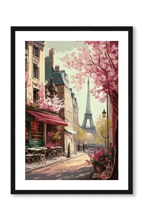 beautiful paint by number of cafe in Paris with the Eiffel tower . Ai generative