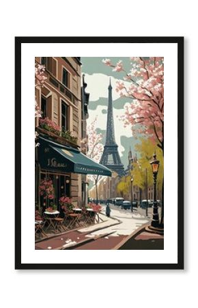 beautiful paint by number of cafe in Paris with the Eiffel tower . Ai generative