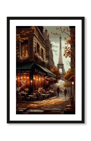 beautiful paint by number of cafe in Paris with the Eiffel tower . Ai generative