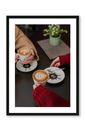 Girls drinking coffee in a cafe with aesthetic surrounding