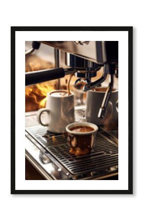Machine à café professionnelle en train de faire couler un expresso tout chaud dans une tasse