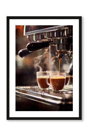 Machine à café professionnelle en train de faire couler un expresso tout chaud dans une tasse