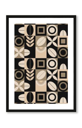 Geometric pattern in dark coffee tones, coffee design. Seamless pattern for packaging, print, banner. Vector drawing, design elements.