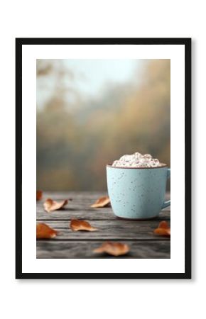 Cozy Coffee Cup with Whipped Cream and Autumn Leaves