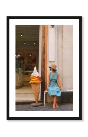 Woman on bench at cafe