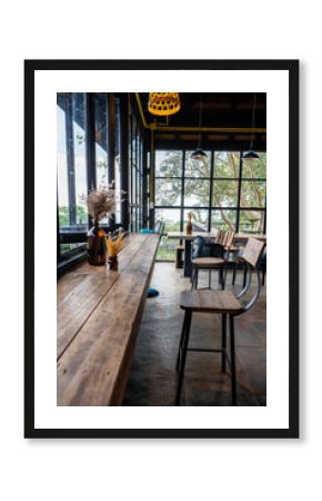  The atmosphere in the cafe is comfortable. ,Interior of cozy restaurant. Contemporary design in loft style, modern dining place and bar counter, copy space