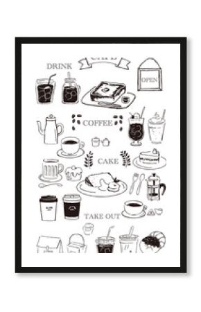 ルーズな手描き風カフェメニューイラストLoose hand-painted cafe menu illustration