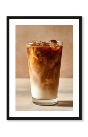 Iced Coffee Latte with Milk Swirl – Minimalist Cafe Drink in Clear Glass