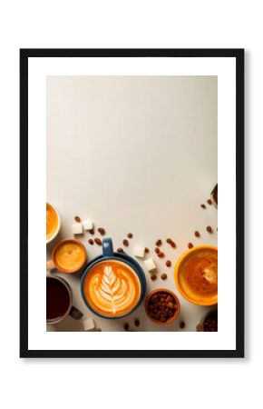 Flat lay composition of a coffee shop menu with printed design