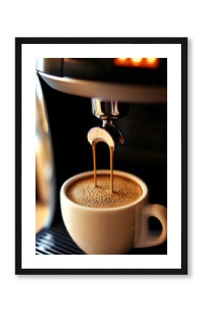 Espresso Machine Pouring Coffee Into White Cup Close Up