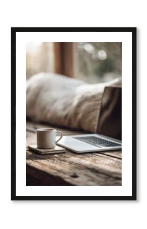 Minimalist Workspace with Laptop and Coffee