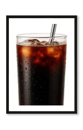 Cold brew coffee in a transparent tumbler with a stainless-steel straw.