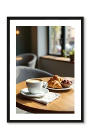 Aromatic Coffee and Flaky Pastries Enjoyed in a Sunlit Cafe