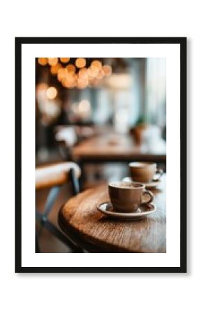 Warm cups of coffee await in a charming cozy cafe atmosphere