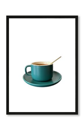 Cup of coffee with spoon. Green colour cup cut out