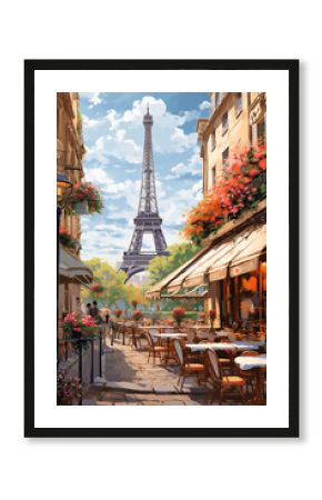 cafe in Paris with the Eiffel tower, ai generative