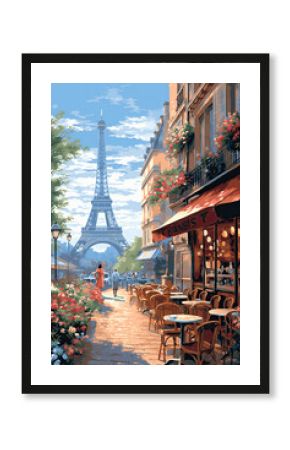 cafe in Paris with the Eiffel tower, ai generative