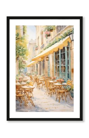 French cafe on the street. In watercolor style