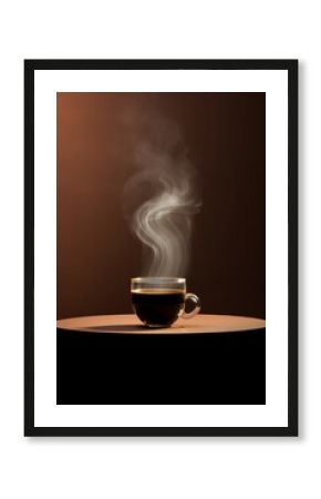 Café humeante minimalista, anuncio cafetería de lujo, expreso, expreso servido en vaso de cristal, café aesthetic