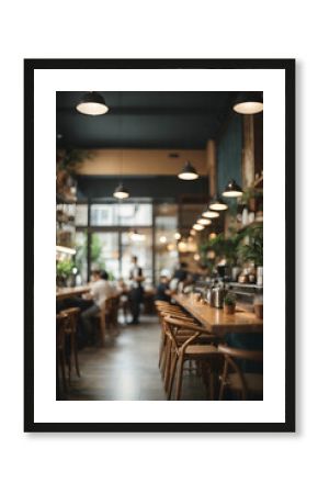 Blur coffee shop or cafe restaurant, Blurred restaurant background with some people and chefs and waiters working. Image created using artificial intelligence.