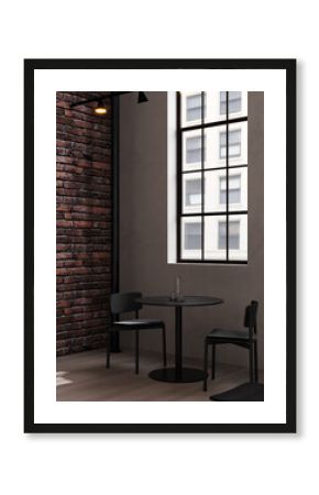Loft style modern cafe interior in New york, 3d rendering