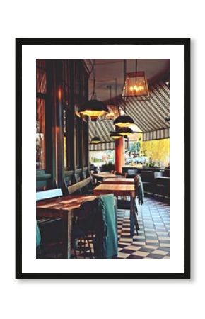 Hygge style cafe and restaurant in a Copenhagen. Hygge terrace 