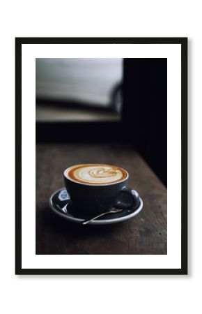 cappuccino or Latte art coffee made from milk on the wood table in coffee shop
