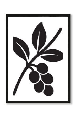Silhouette vector of a coffee plant branch with leaves and beans. Ideal for organic, farm, or café designs.