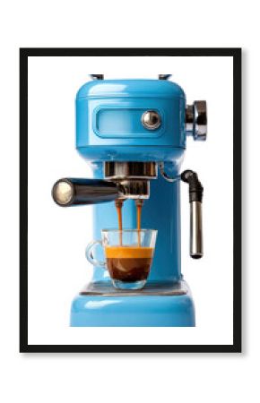 Espresso machine pouring coffee shot into cup on transparent background  