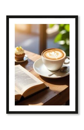 Cozy Coffee Break with Latte, Cupcake, and a Good Book at the Café 