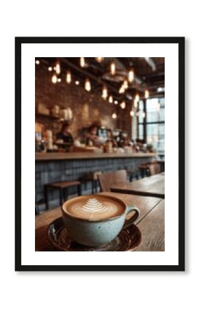 Cozy artisan coffee with latte art in a rustic cafe