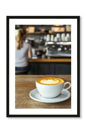 Cozy Cafe Scene with Latte Art and Customer