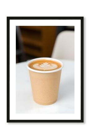 Hot cafe latte with paper cup