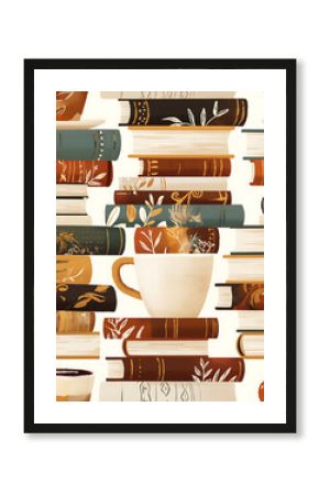 seamless pattern Realistic and artistic illustrations of coffee beans, brewing equipment, coffee cups for background or wallpaper