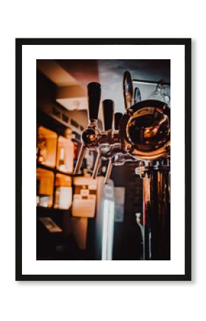 many beer taps in bar or pub