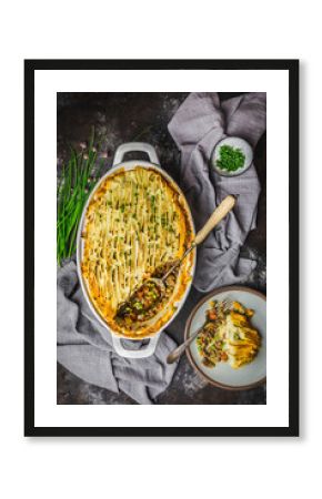 Shepherd's Pie in Dutch Oven with Chives and Spoon _ Wide