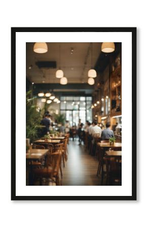 Blur coffee shop or cafe restaurant, Blurred restaurant background with some people and chefs and waiters working. Image created using artificial intelligence.