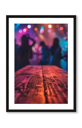 Empty Wooden table surface with party background