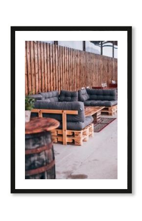 Outdoor seating area situated outside of a bar