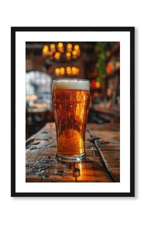 pint of beer with fruit on a pub counter