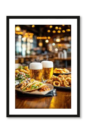 Cold beer with snacks. AI generative.