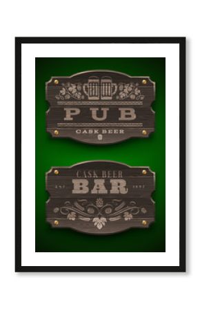 Vintage wooden signs for Pub and Bar