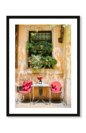 Table and chairs in an outdoor bar